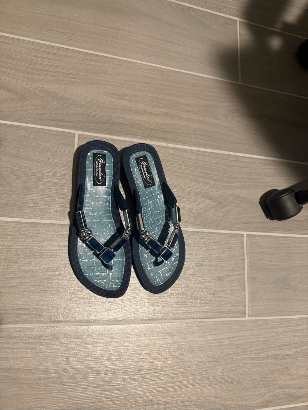 Ladies Navy Blue Embellished Thong Sandals